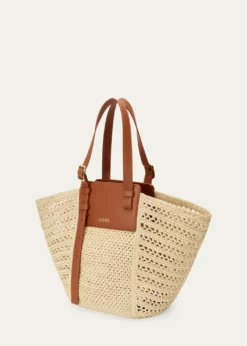 Loewex Paula's Ibiza Medium Hammock Cabas Bag in Raffia and Calfskin