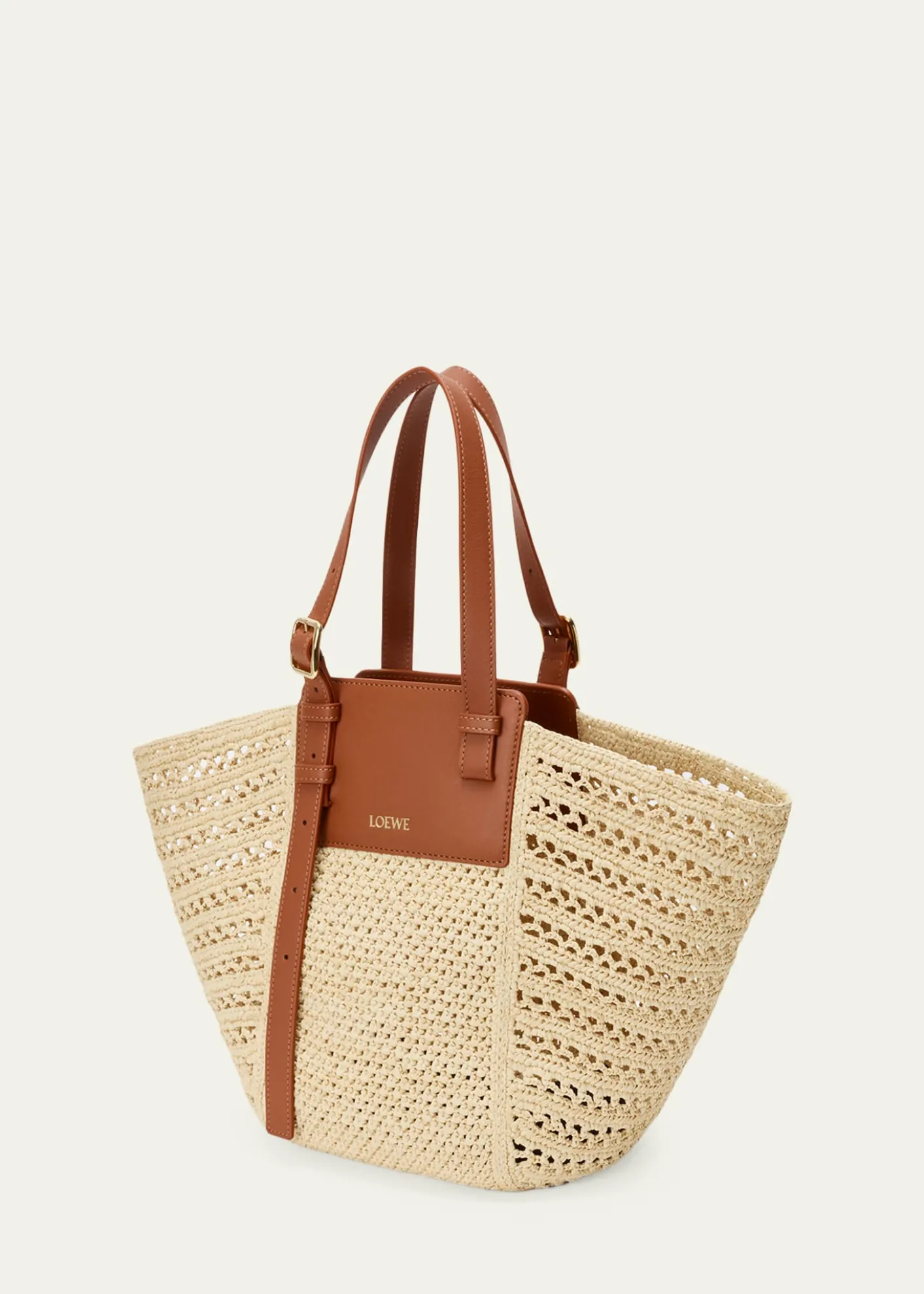 Loewex Paula's Ibiza Medium Hammock Cabas Bag in Raffia and Calfskin
