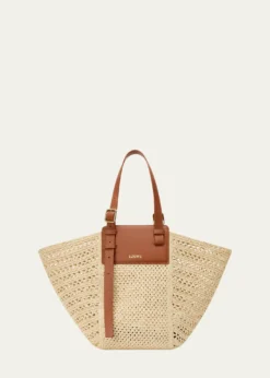 Loewex Paula's Ibiza Medium Hammock Cabas Bag in Raffia and Calfskin