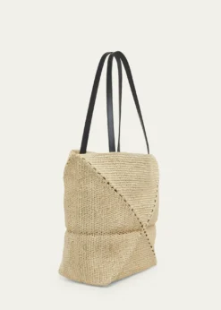 Loewex Paula's Ibiza Medium Puzzle Fold Tote Bag in Raffia with Leather Handles
