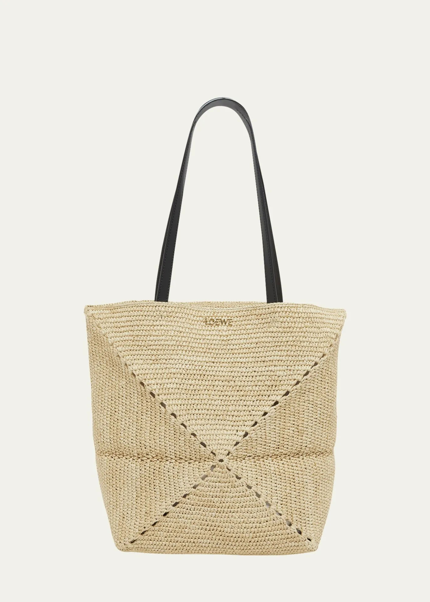 Loewex Paula's Ibiza Medium Puzzle Fold Tote Bag in Raffia with Leather Handles