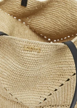 Loewex Paula's Ibiza Medium Puzzle Fold Tote Bag in Raffia with Leather Handles