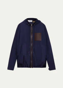 Loewex Paula's Ibiza Men's Hooded Leather-Trim Anorak Jacket