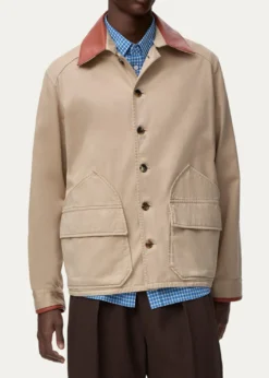 Loewex Paula's Ibiza Men's Washed Cotton Leather-Collar Shirt Jacket
