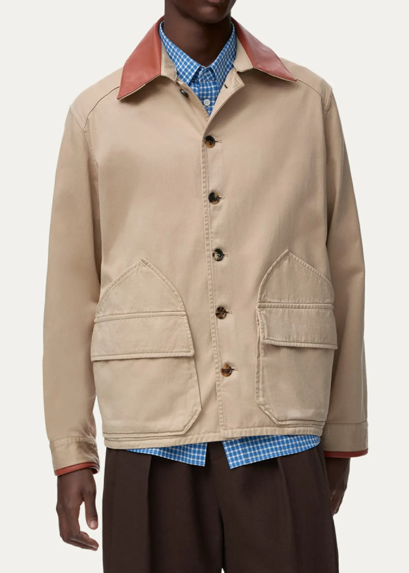 Loewex Paula's Ibiza Men's Washed Cotton Leather-Collar Shirt Jacket