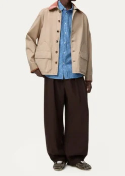Loewex Paula's Ibiza Men's Washed Cotton Leather-Collar Shirt Jacket