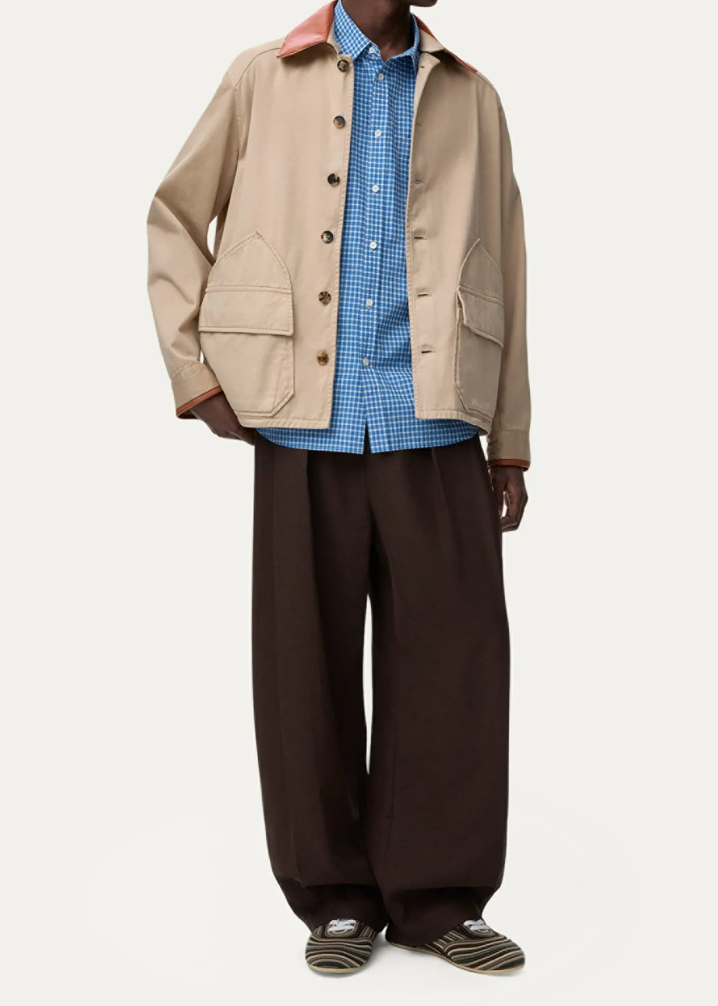Loewex Paula's Ibiza Men's Washed Cotton Leather-Collar Shirt Jacket