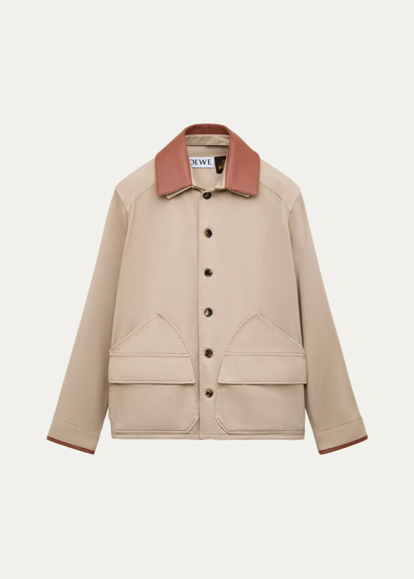 Loewex Paula's Ibiza Men's Washed Cotton Leather-Collar Shirt Jacket