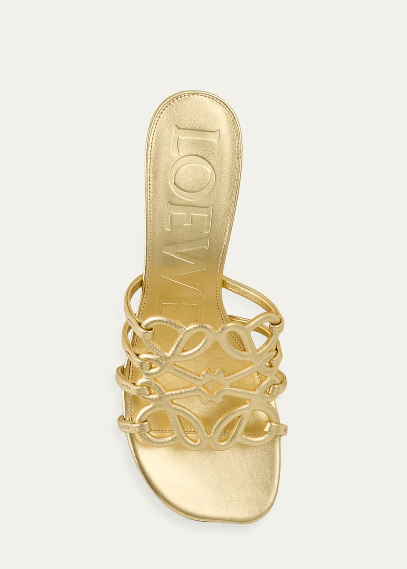 Loewex Paula's Ibiza 45mm Petal Anagram Metallic Leather Mule Sandals