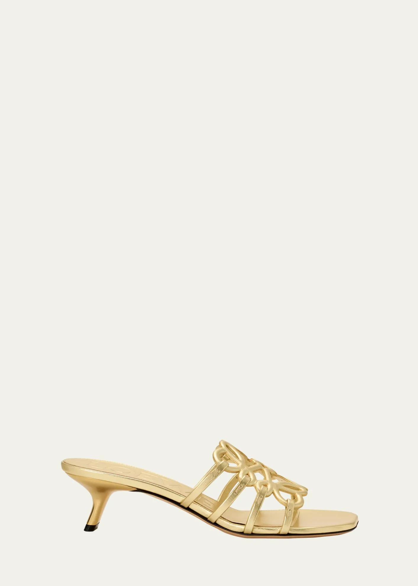 Loewex Paula's Ibiza 45mm Petal Anagram Metallic Leather Mule Sandals