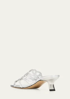 Loewex Paula's Ibiza 45mm Petal Anagram Metallic Leather Mule Sandals