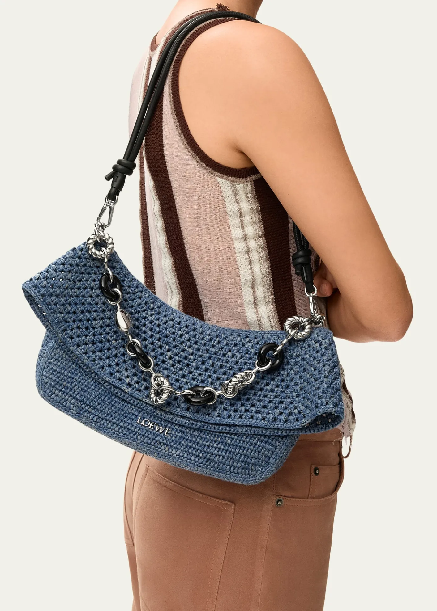 Loewex Paula's Ibiza Ola Medium Bag in Denim-Effect Raffia