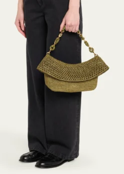 Loewex Paula's Ibiza Ola Small Shoulder Bag in Raffia and Leather