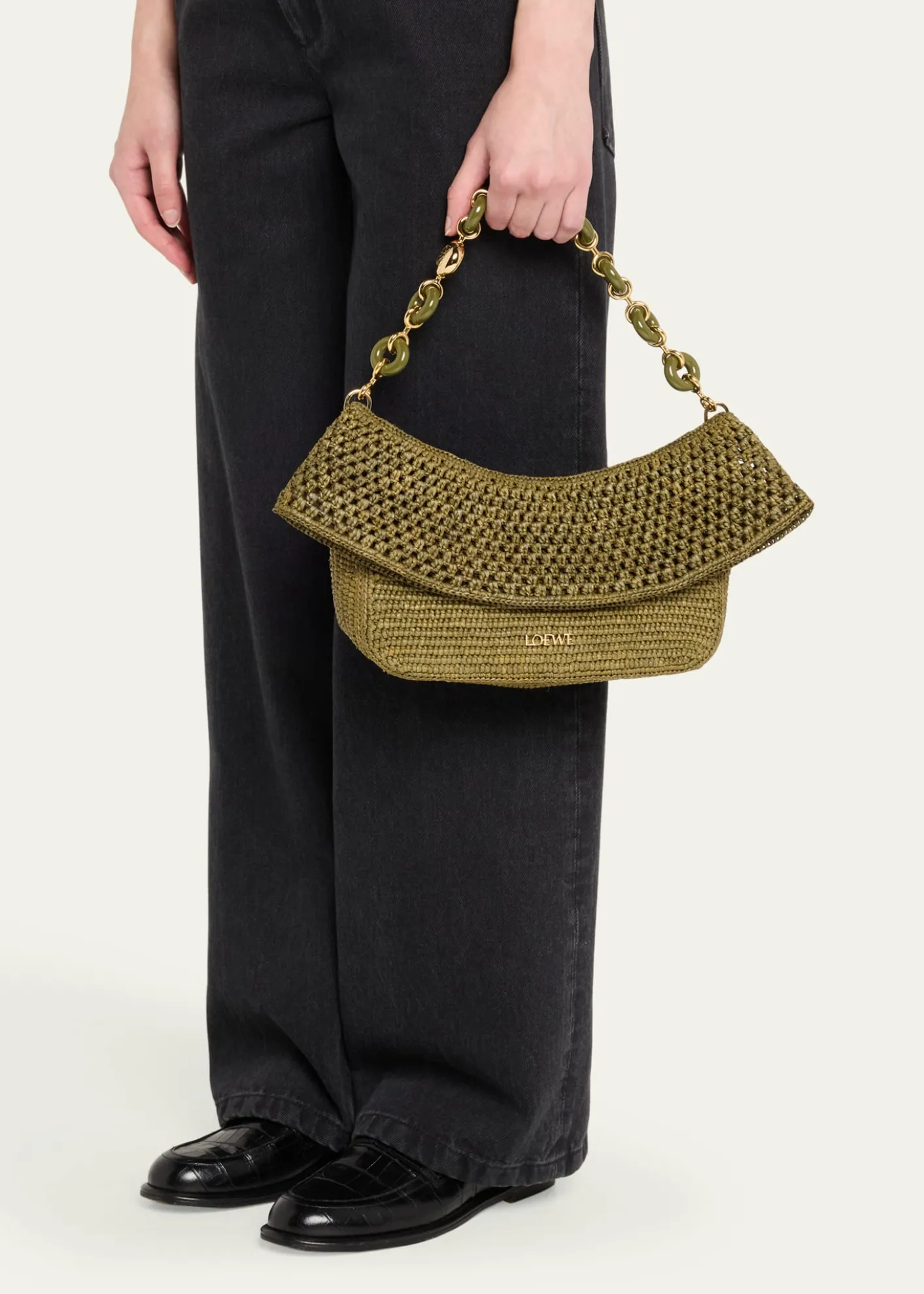 Loewex Paula's Ibiza Ola Small Shoulder Bag in Raffia and Leather