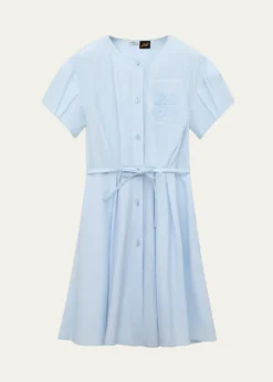 Loewex Paula's Ibiza Puff-Sleeve Pleated Shirtdress