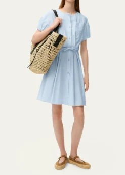 Loewex Paula's Ibiza Puff-Sleeve Pleated Shirtdress