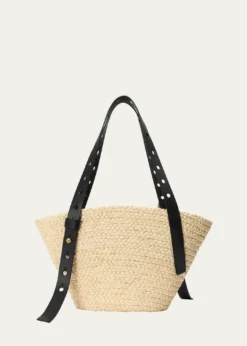 Loewex Paula's Ibiza Punch Hole Small Basket Shoulder Bag in Raffia