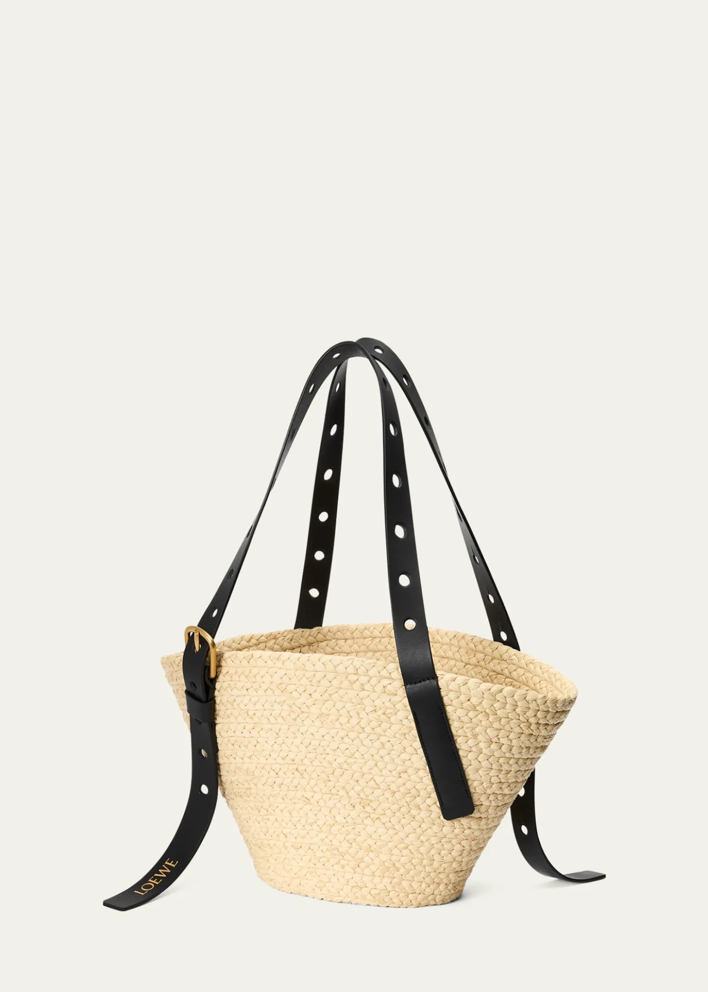 Loewex Paula's Ibiza Punch Hole Small Basket Shoulder Bag in Raffia