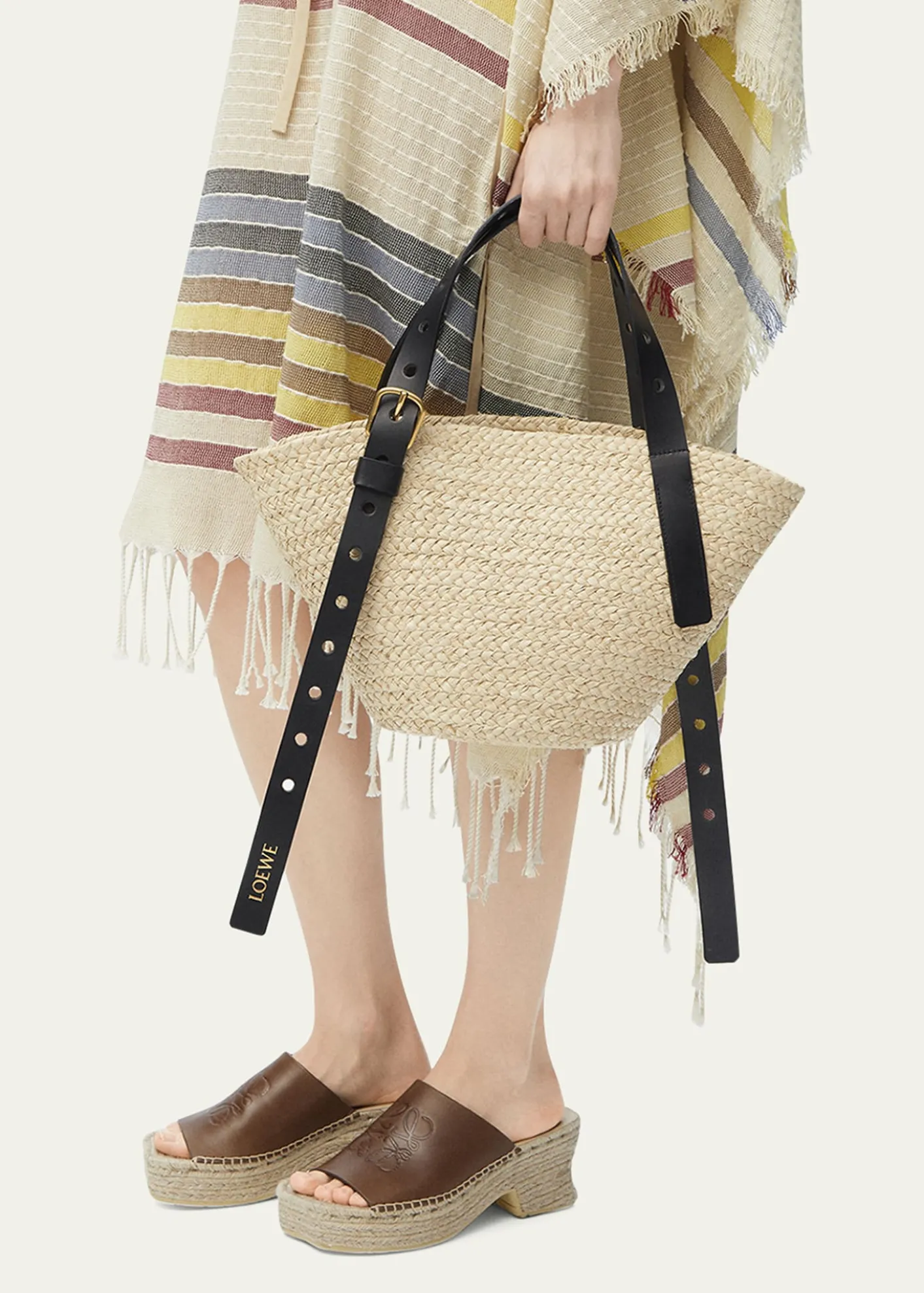 Loewex Paula's Ibiza Punch Hole Small Basket Shoulder Bag in Raffia