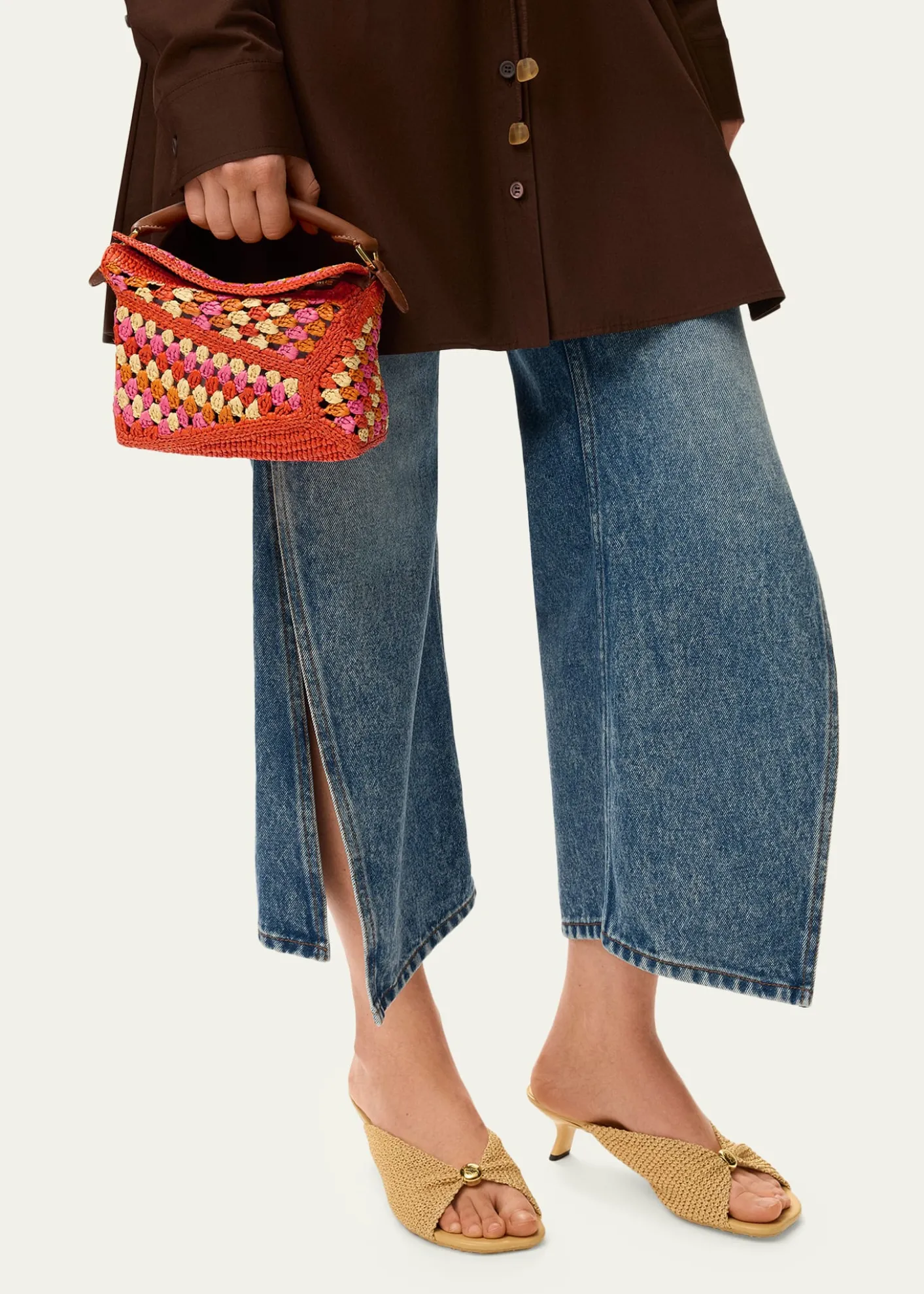 Loewex Paula's Ibiza Puzzle Crochet Raffia Top-Handle Bag