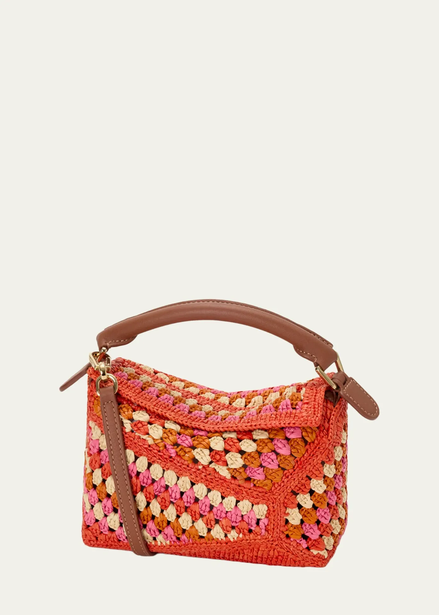 Loewex Paula's Ibiza Puzzle Crochet Raffia Top-Handle Bag