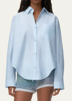 Loewex Paula's Ibiza Ruffle-Back Cotton-Blend Button-Down Shirt
