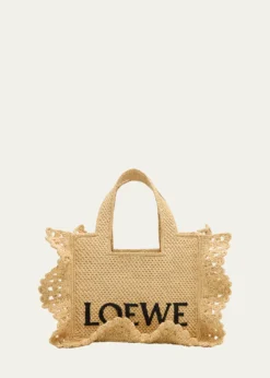 Loewex Paula's Ibiza Small Ruffled Tote Bag in Raffia