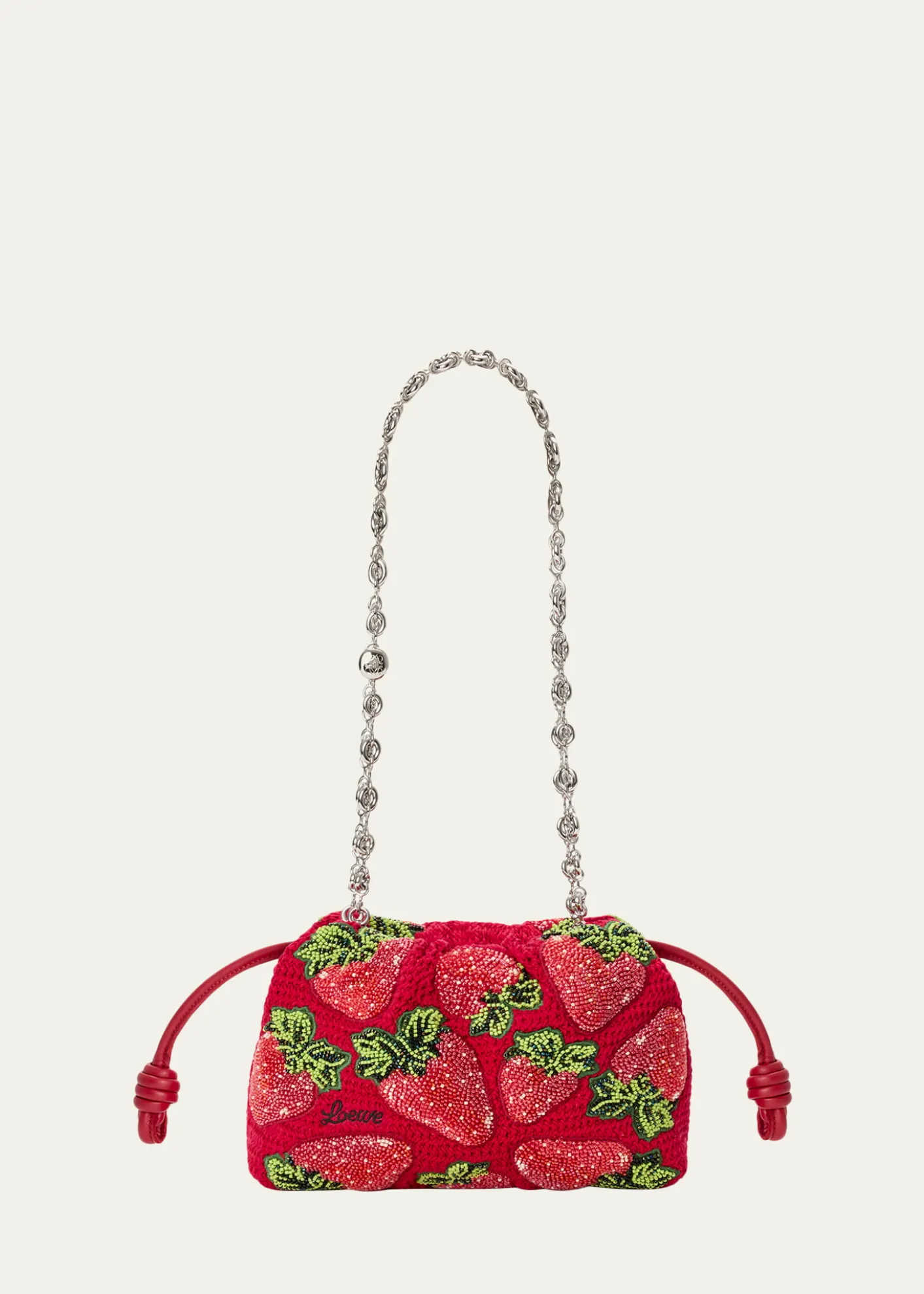 Loewex Paula's Ibiza Strawberry-Beaded Crochet Clutch Bag