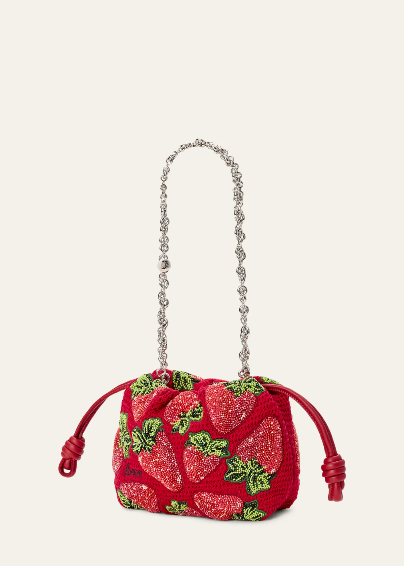 Loewex Paula's Ibiza Strawberry-Beaded Crochet Clutch Bag