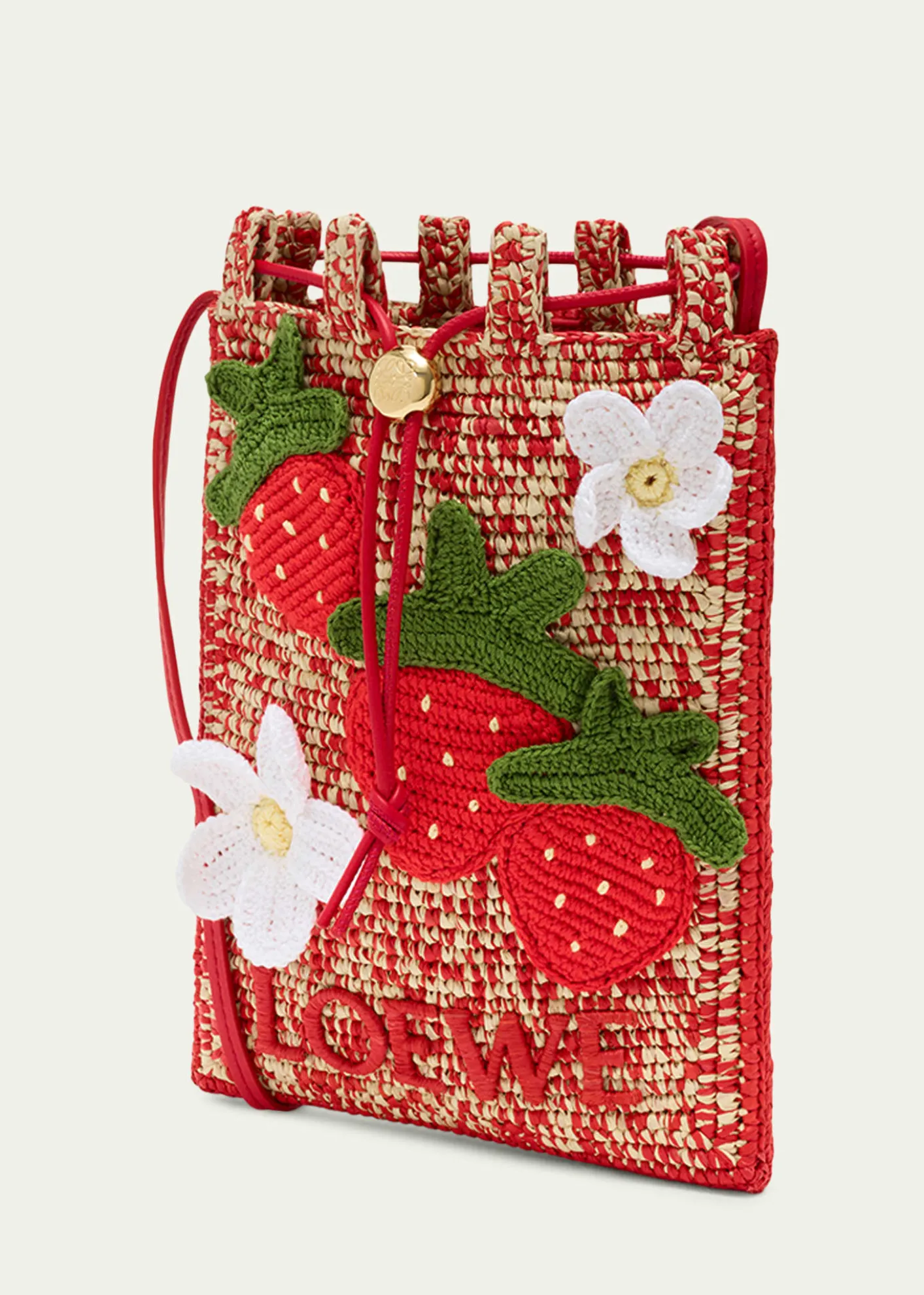 Loewex Paula's Ibiza Strawberry Applique Raffia Pouch Bag