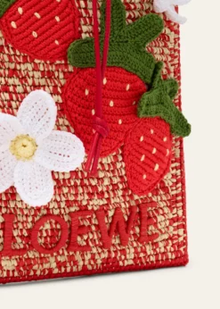 Loewex Paula's Ibiza Strawberry Applique Raffia Pouch Bag