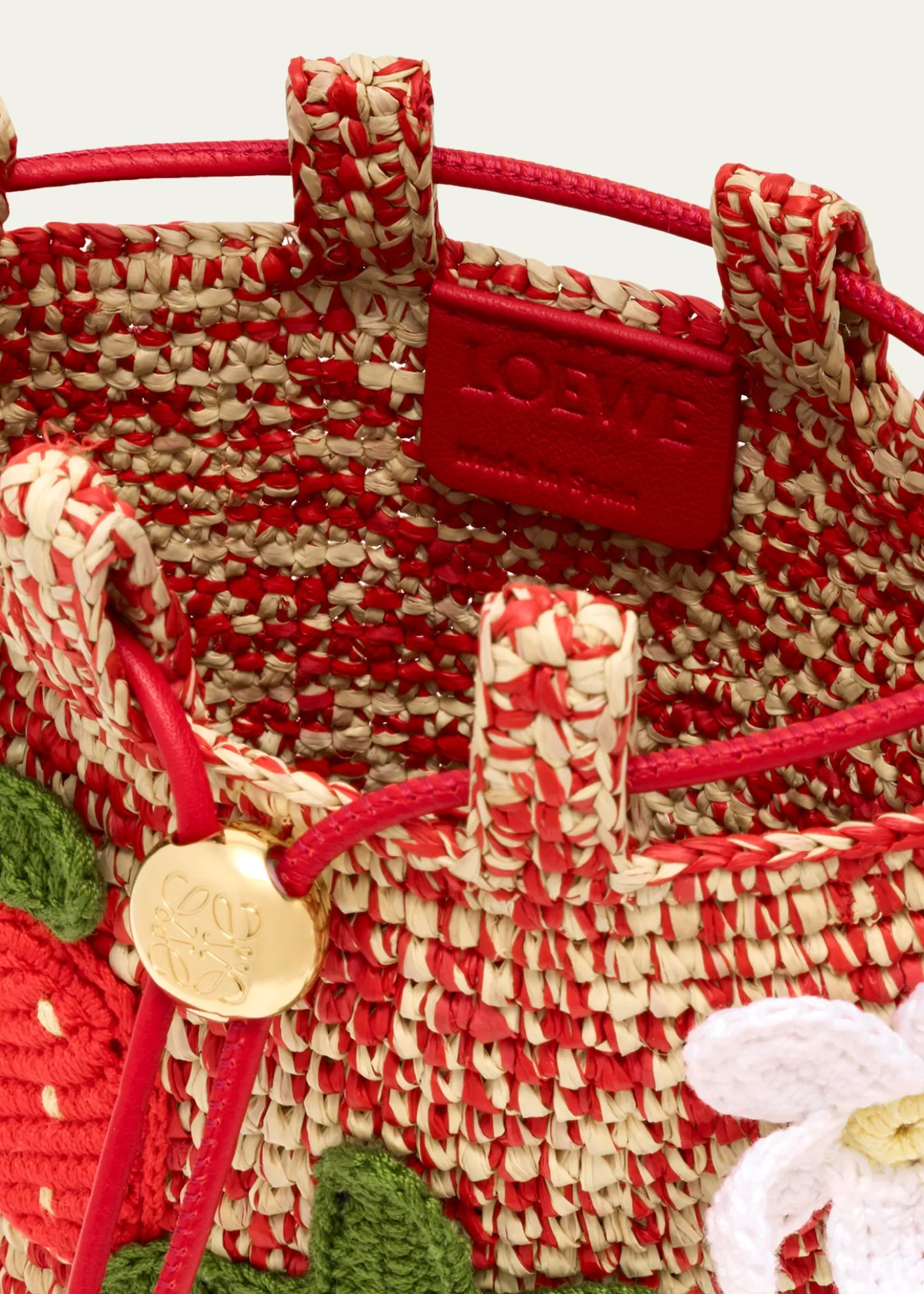 Loewex Paula's Ibiza Strawberry Applique Raffia Pouch Bag