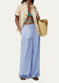 Loewex Paula's Ibiza Striped Cotton Yoked Wide-Leg Trousers