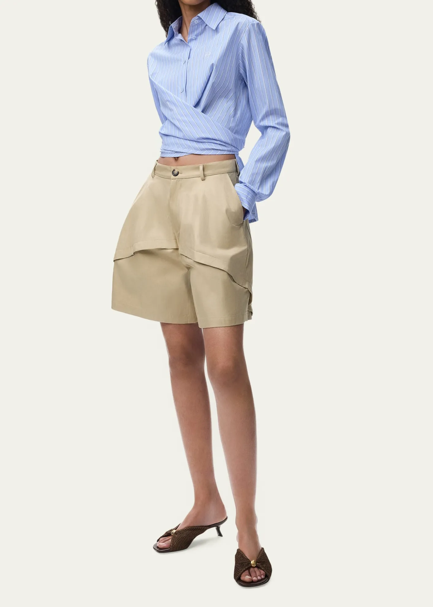 Loewex Paula's Ibiza Striped Cotton Button-Down Wrap Shirt