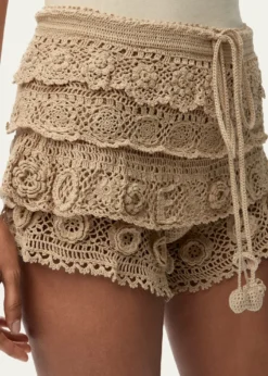 Loewex Paula's Ibiza Tiered Ruffle Crochet Pull-On Shorts