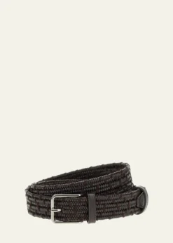 Loro PianaMen's Monterey 32mm Braided Leather & Rayon Belt
