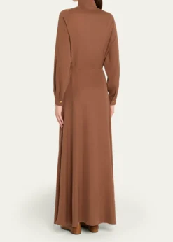 Loro PianaAiry Cady Silk-Wool Long-Sleeve Dress