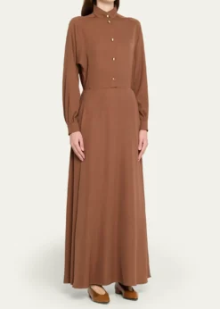 Loro PianaAiry Cady Silk-Wool Long-Sleeve Dress