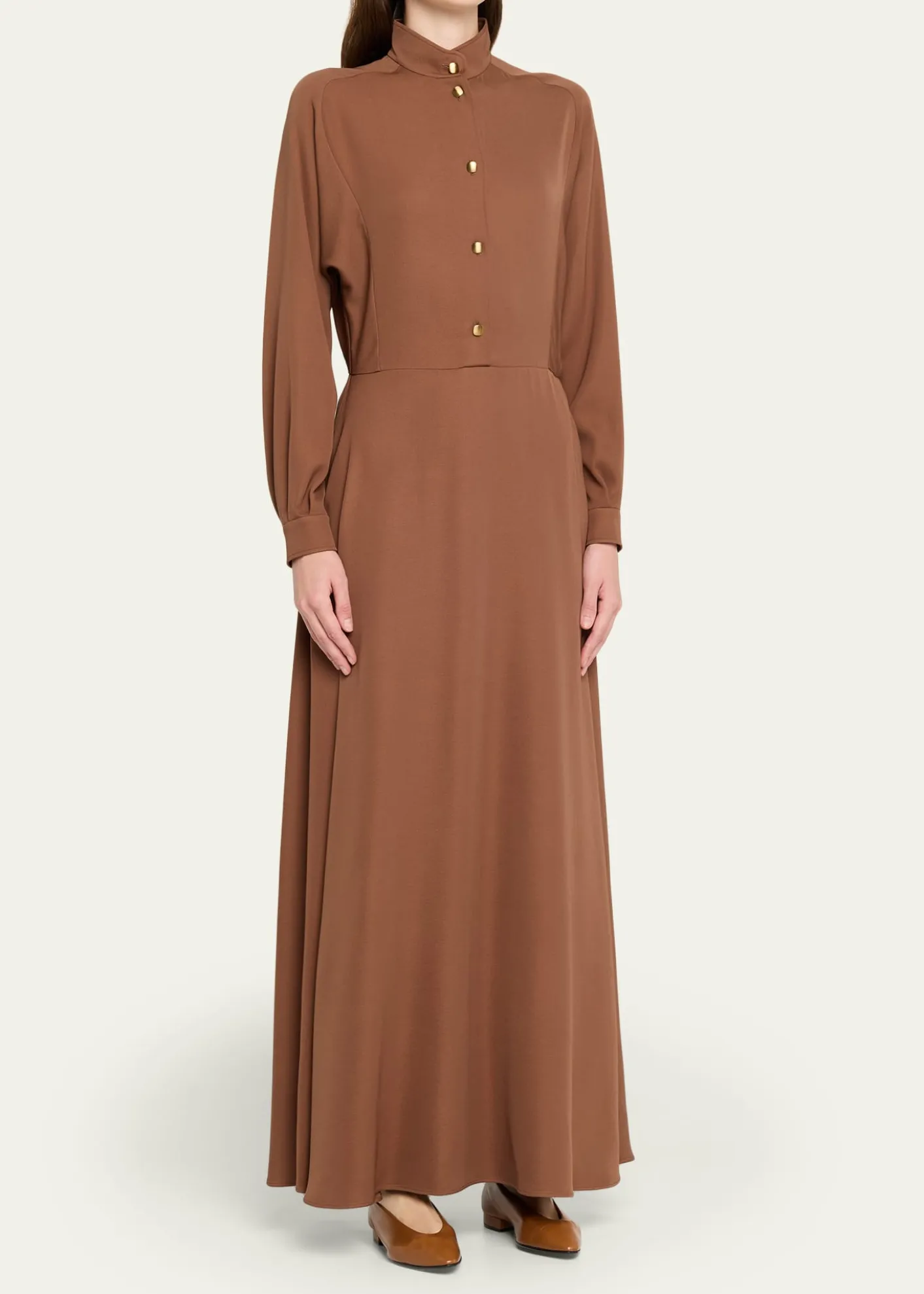 Loro PianaAiry Cady Silk-Wool Long-Sleeve Dress