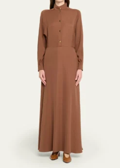 Loro PianaAiry Cady Silk-Wool Long-Sleeve Dress