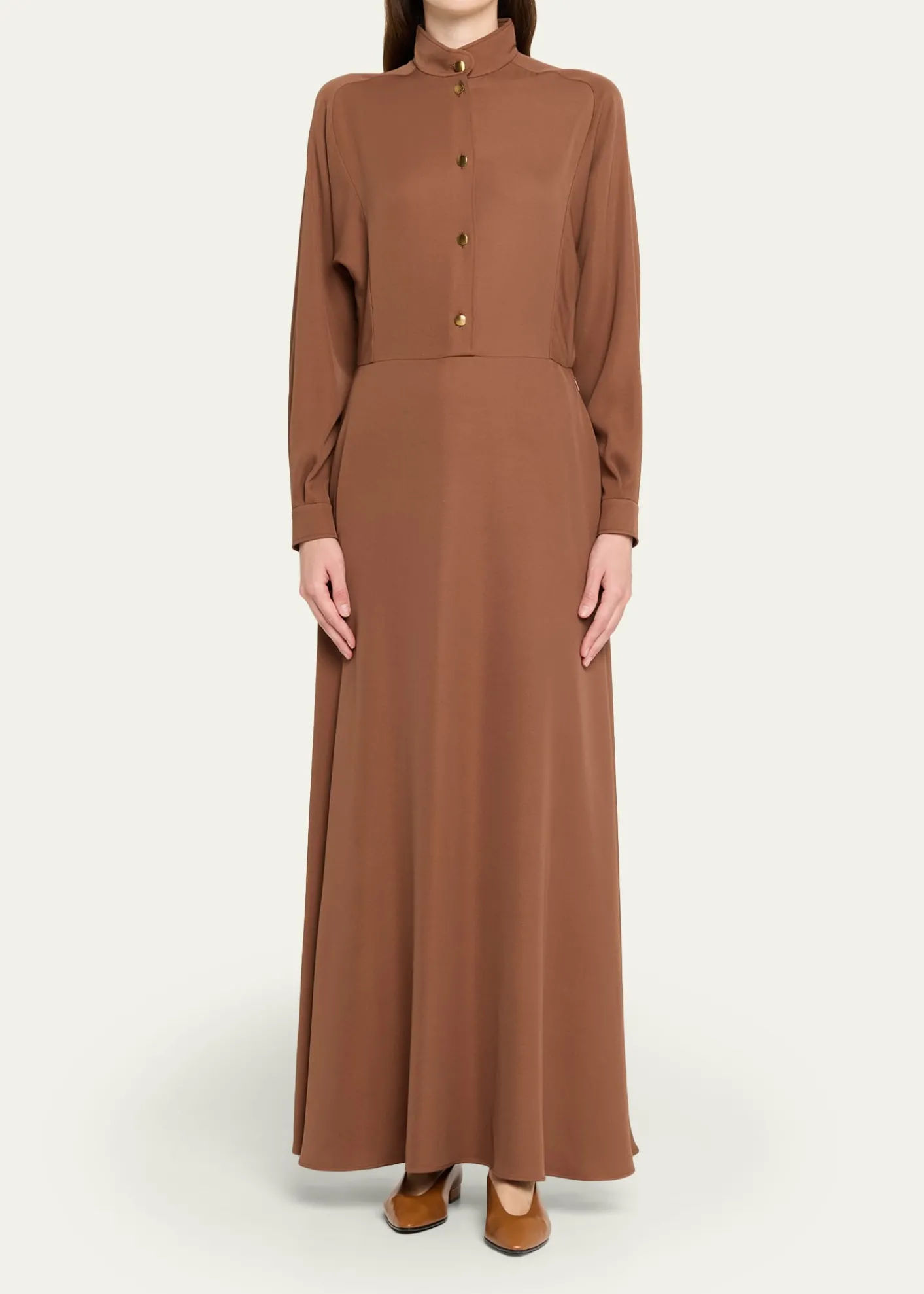 Loro PianaAiry Cady Silk-Wool Long-Sleeve Dress