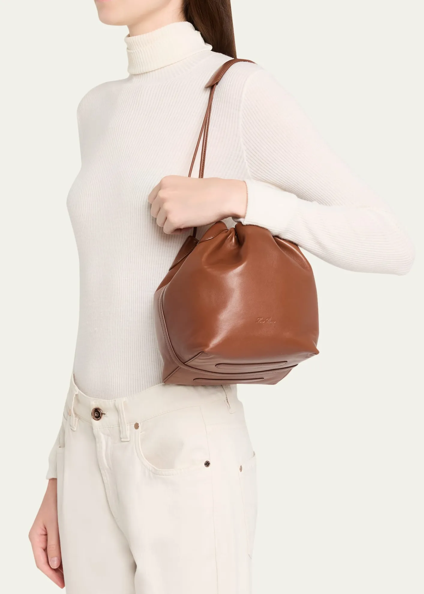 Loro PianaBale Small Softy Leather Top-Handle Bucket Bag