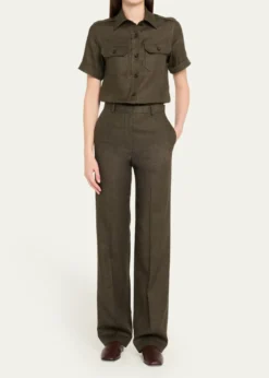 Loro PianaCam Annalisa Structured Linen Button-Front Blouse