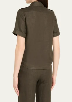 Loro PianaCam Annalisa Structured Linen Button-Front Blouse