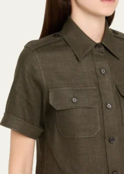 Loro PianaCam Annalisa Structured Linen Button-Front Blouse