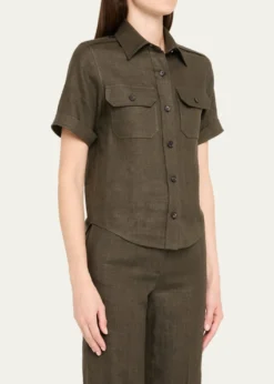 Loro PianaCam Annalisa Structured Linen Button-Front Blouse