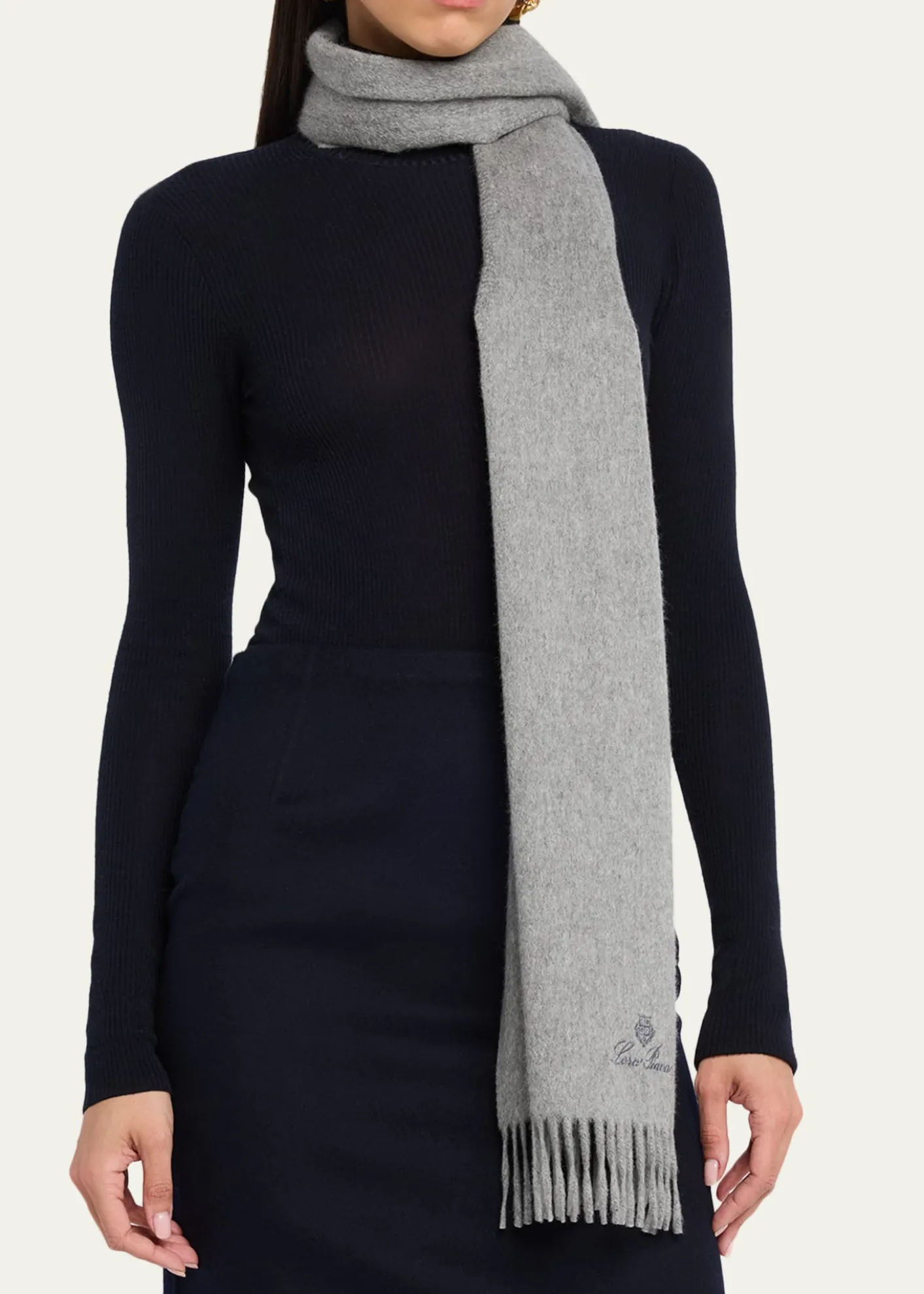 Loro PianaCashmere Sciarpa Grande Fringe-Trim Scarf