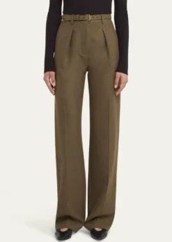 Loro PianaEdward Pintuck Belted Wool Cashmere Trousers