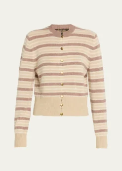 Loro PianaFobello Striped Cashmere Crewneck Cardigan