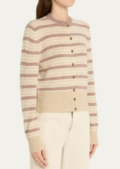 Loro PianaFobello Striped Cashmere Crewneck Cardigan